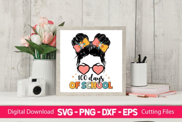 100 Days School Girls Bun Graphics for Crafts